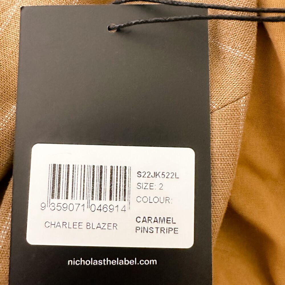 Nicholas Charlee Pinstripe Oversized Linen Blazer Career Caramel Tan size 2 NWT - Picture 12 of 13